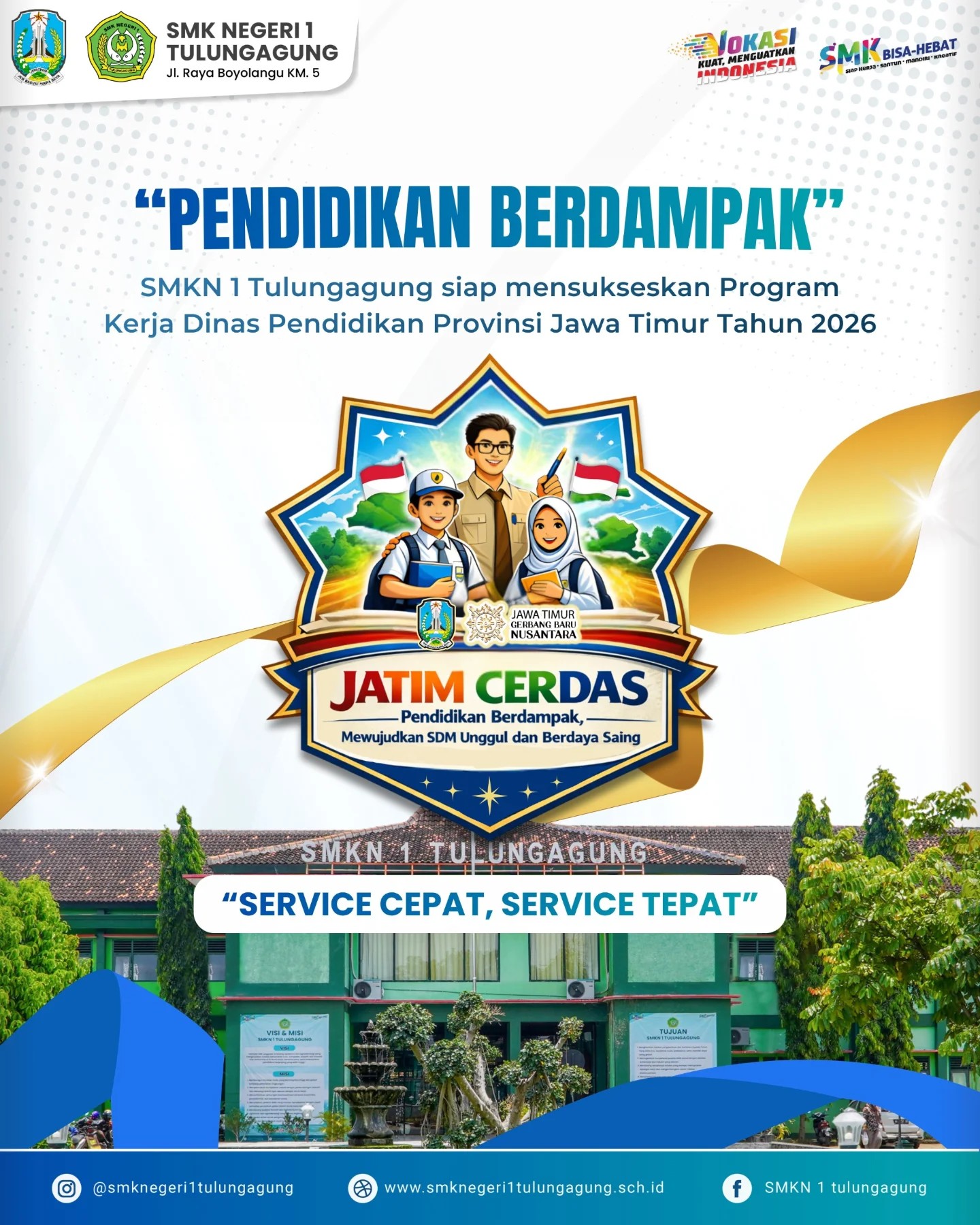 SMKN 1 Tulungagung berkomitmen penuh untuk berpartisipasi aktif dalam mewujudkan Jatim Cerdas, Pendidikan Berdampak, Mewujudkan SDM Unggul dan Berdaya Saing.