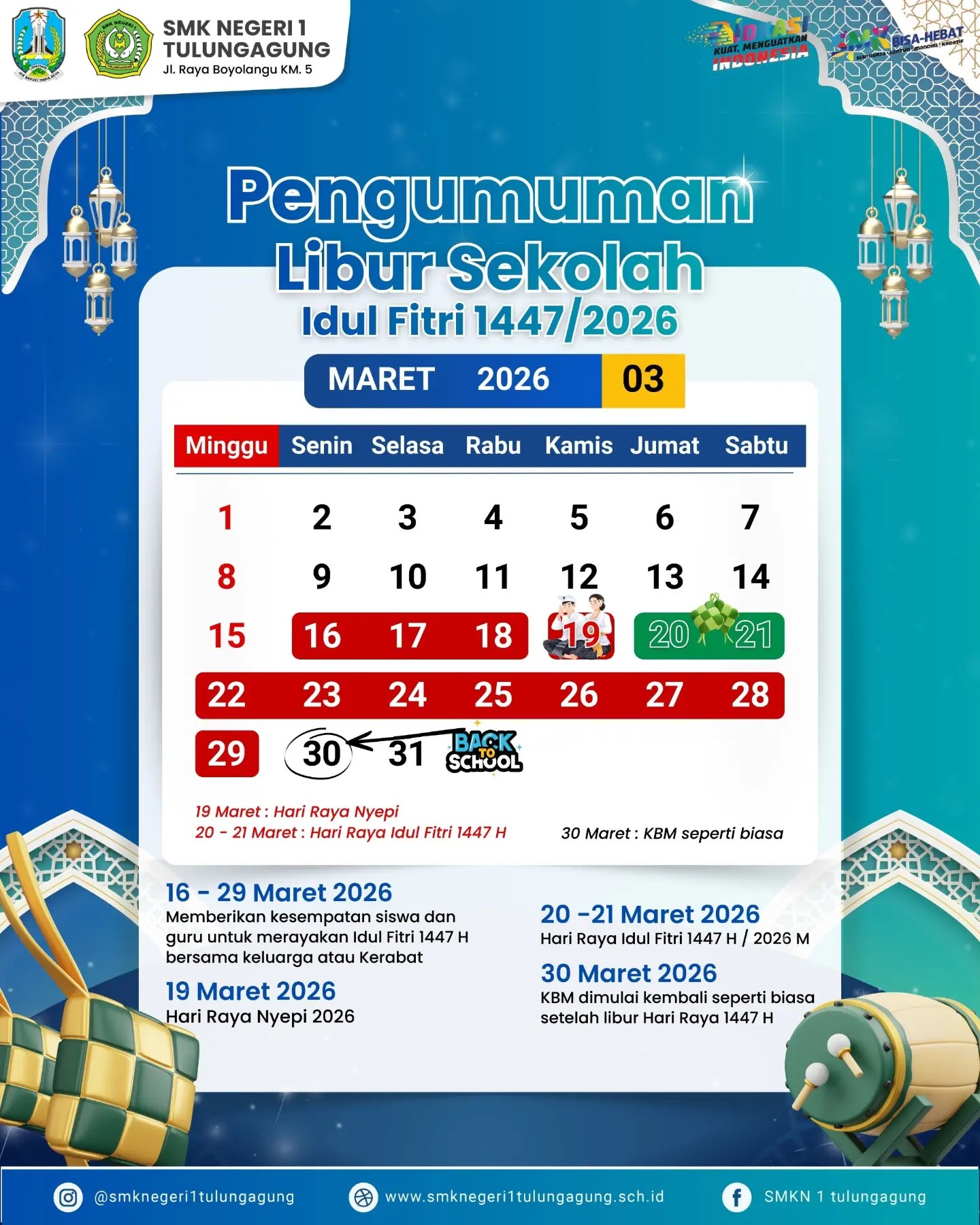 Pengumuman Libur Sekolah Idul Fitri 1447/2026