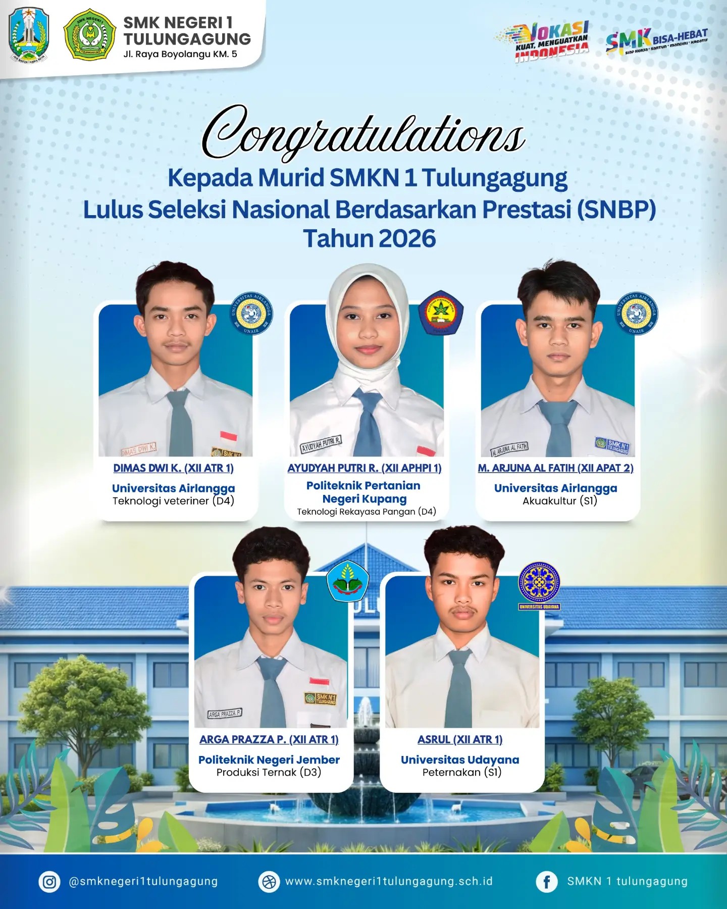 Selamat kepada murid SMKN 1 Tulungagung berhasil lulus SNBP Tahun 2026