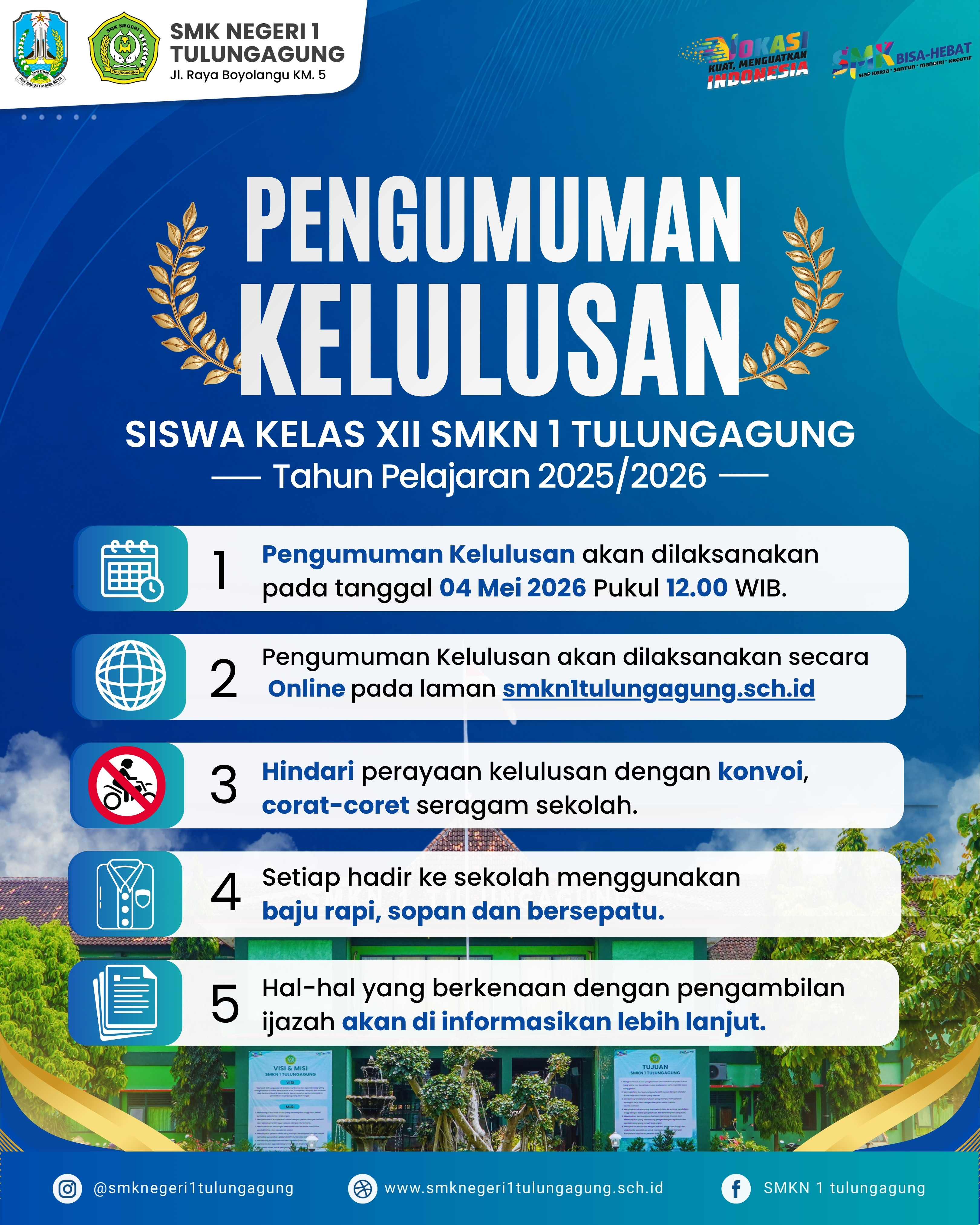 PENGUMUMAN KELULUSAN SMKN 1 TULUNGAGUNG TAHUN 2026