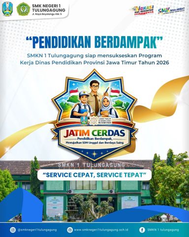 SMKN 1 Tulungagung berkomitmen penuh untuk berpartisipasi aktif dalam mewujudkan Jatim Cerdas, Pendidikan Berdampak, Mewujudkan SDM Unggul dan Berdaya Saing.
