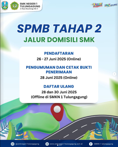 SPMB TAHAP 2 Jalur Domisili SMK SMKN 1 Tulungagung
