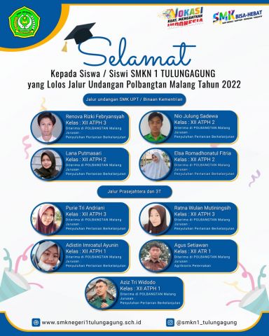 SISWA SISWI SMKN 1 TULUNGAGUNG YANG LOLOS JALUR UNDANGAN POLBANGTAN MALANG 2022