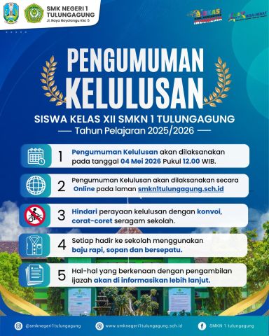 PENGUMUMAN KELULUSAN SMKN 1 TULUNGAGUNG TAHUN 2026