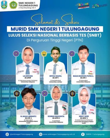Selamat dan sukses kepada murid SMK Negeri 1 Tulungagung yang berhasil lolos  SNBT 