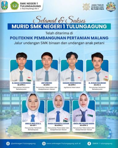 Murid SMK Negeri 1 Tulungagung  berhasil diterima di Politeknik Pembangunan Pertanian Malang