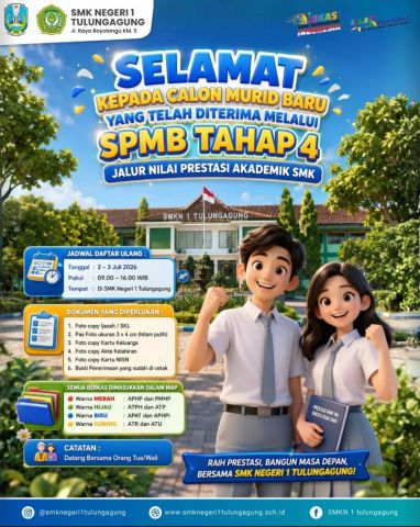 Selamat Kepada Calon Murid Diterima SPMB Tahap 4 SMKN 1 Tulungagung